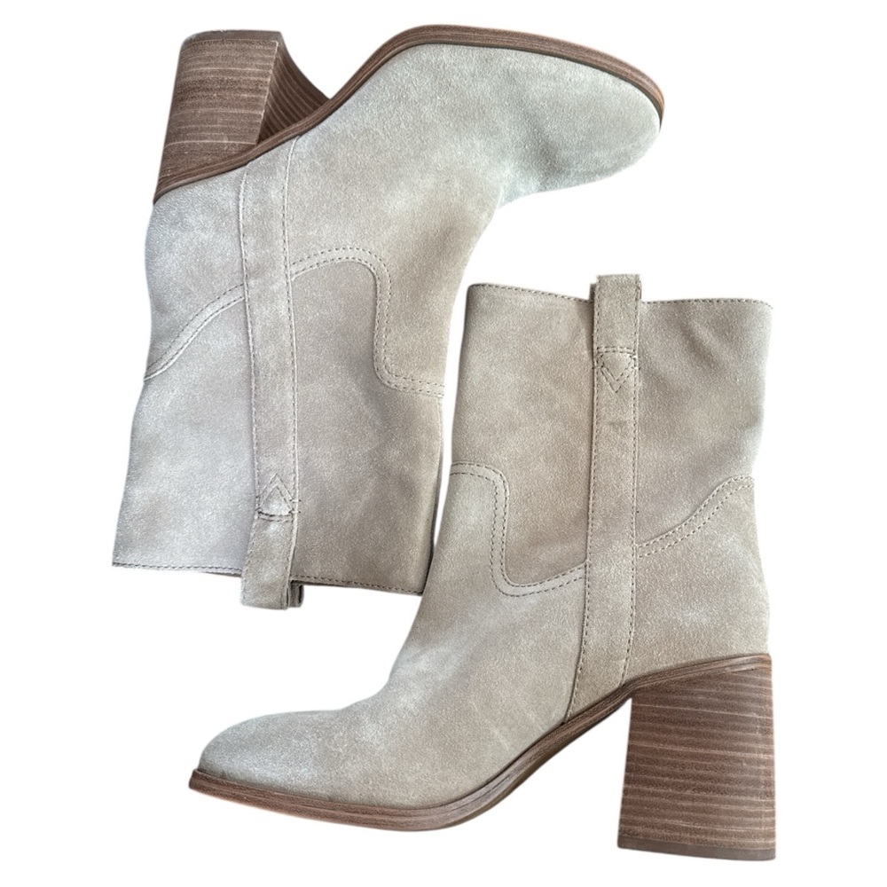 Sole Society‎ Womens Rachill Tan Leather Stacked Block Heel Boots 10 Pull On